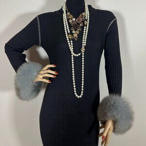 Light Blue Fox Fur Cuffs w/ Black Highlights